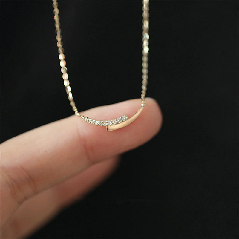 14K Plated Gold Pavé Crystal Intersection Pendant Clavicle Chain Necklace