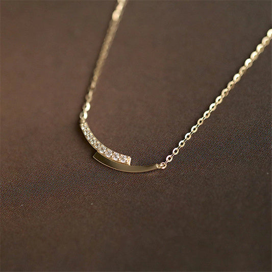 14K Plated Gold Pavé Crystal Intersection Pendant Clavicle Chain Necklace
