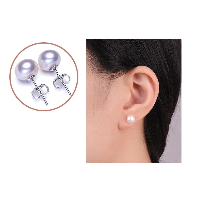 Natural Freshwater Pearl Stud 925 Sterling Silver Earring
