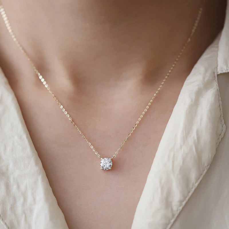 14k Plated Gold French Crystal Pendant Clavicle Chain Necklace