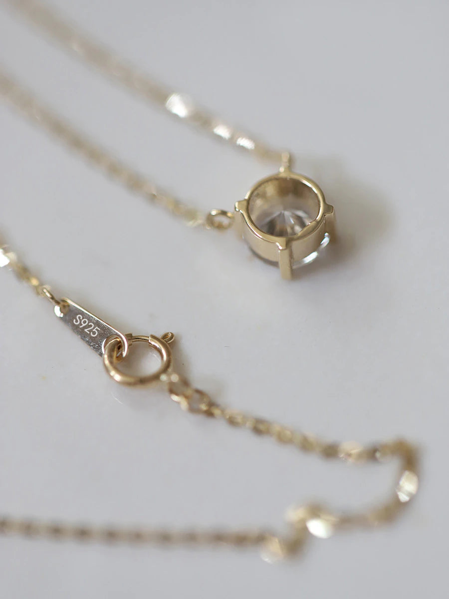 14k Plated Gold French Crystal Pendant Clavicle Chain Necklace