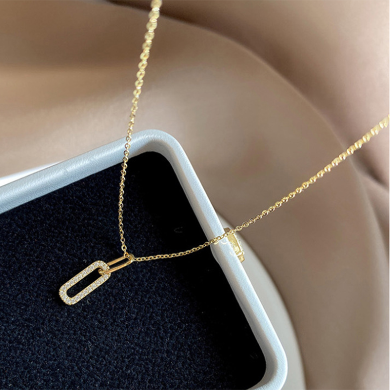 14k Gold Plated Oval Pave Pendant Necklace