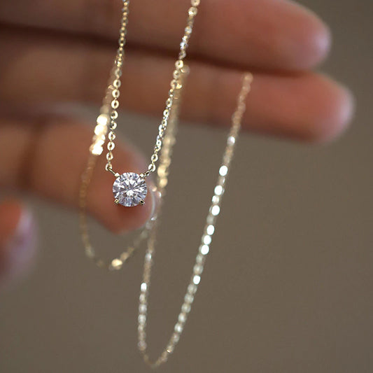14k Plated Gold French Crystal Pendant Clavicle Chain Necklace