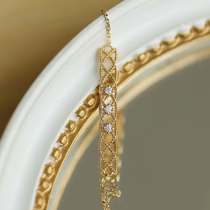 14K Plated Gold Light Luxury Retro Hollow Bracelet