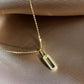 14k Gold Plated Oval Pave Pendant Necklace
